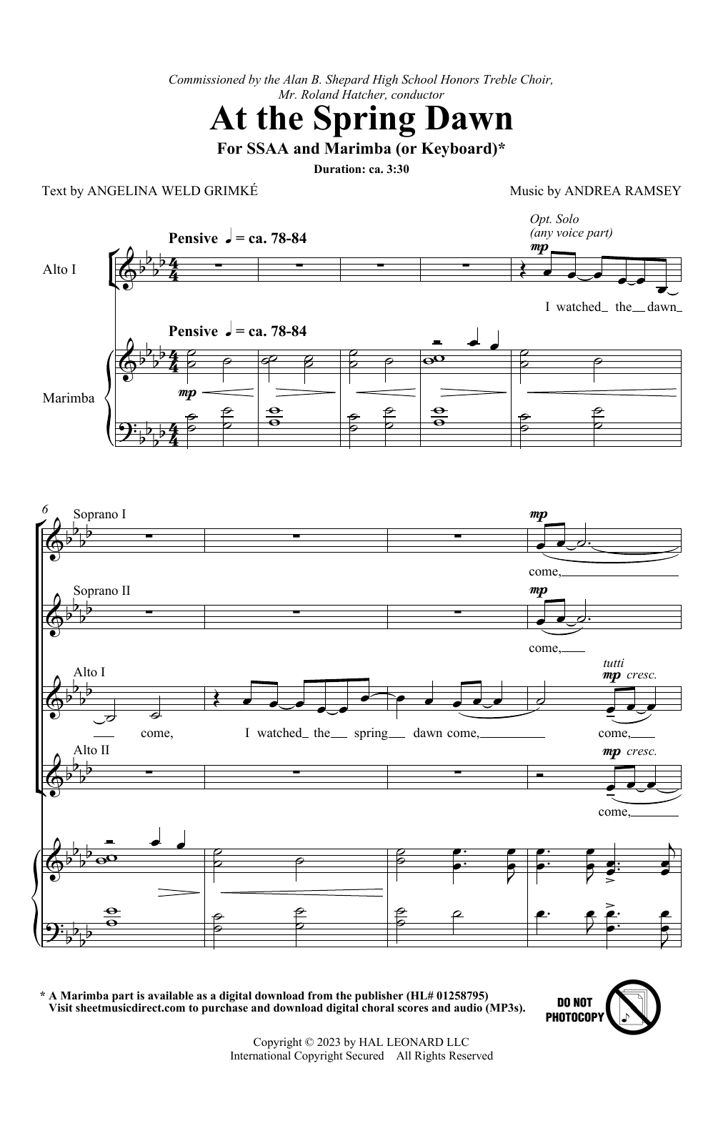 Andrea Ramsey At The Spring Dawn sheet music notes and chords arranged for SSAA Choir