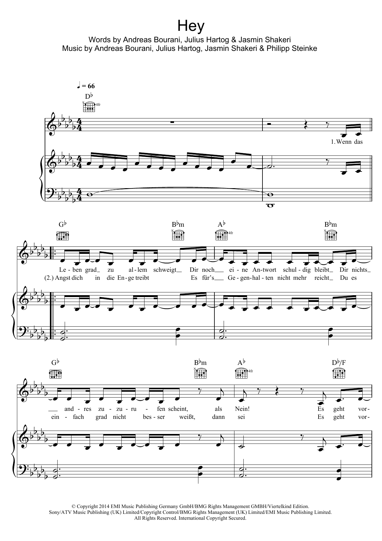 Andreas Bourani Hey sheet music notes and chords. Download Printable PDF.