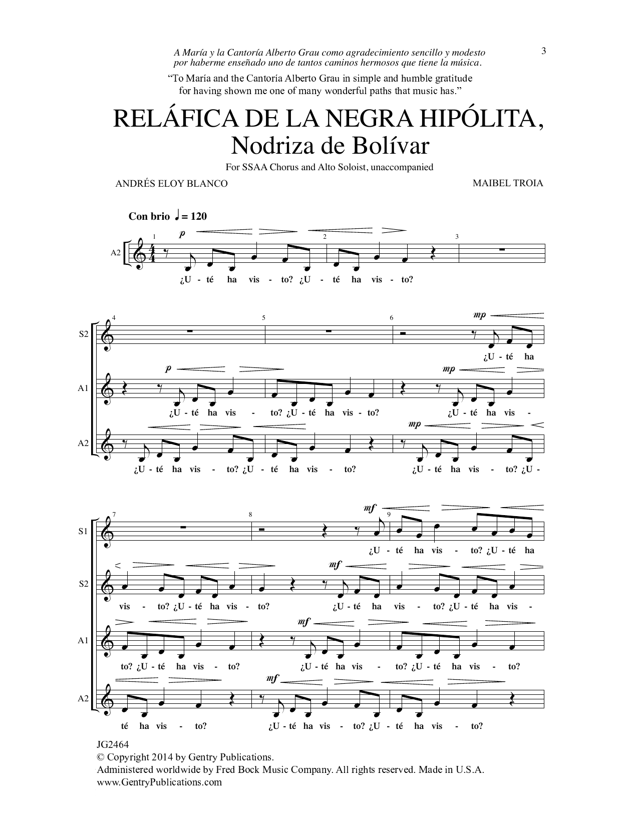 Andres Eloy Blanco Relafica De La Negra Hipolita sheet music notes and chords. Download Printable PDF.