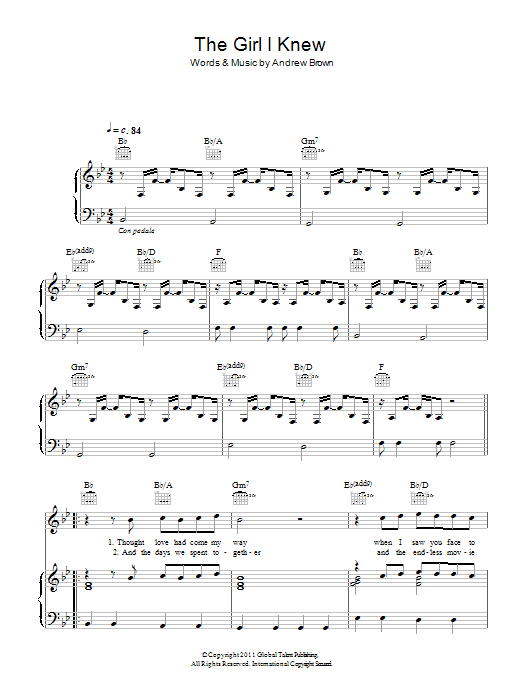 Andrew Brown The Girl I Knew sheet music notes and chords arranged for Piano, Vocal & Guitar Chords