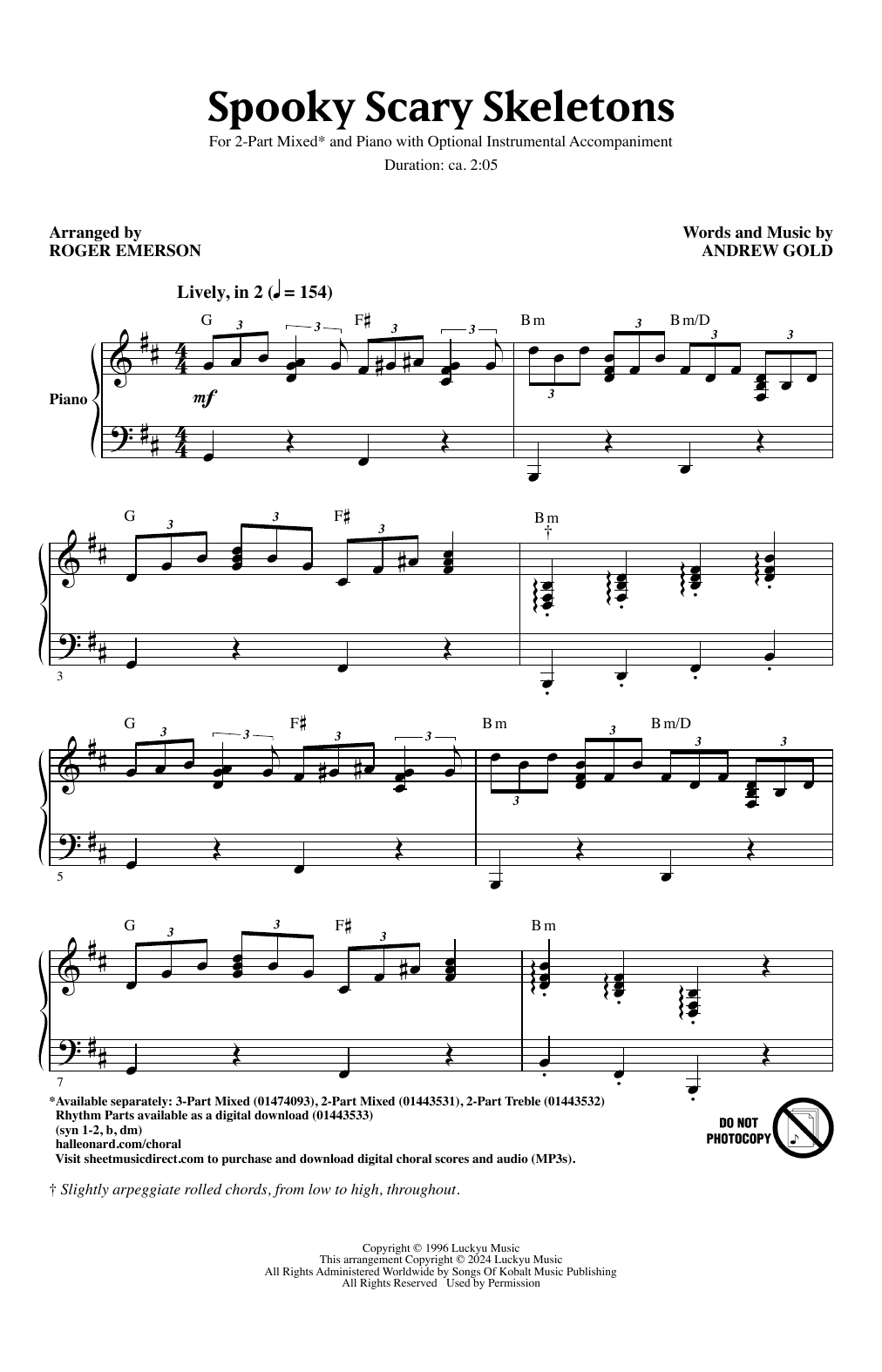 Andrew Gold Spooky Scary Skeletons (arr. Roger Emerson) sheet music notes and chords. Download Printable PDF.