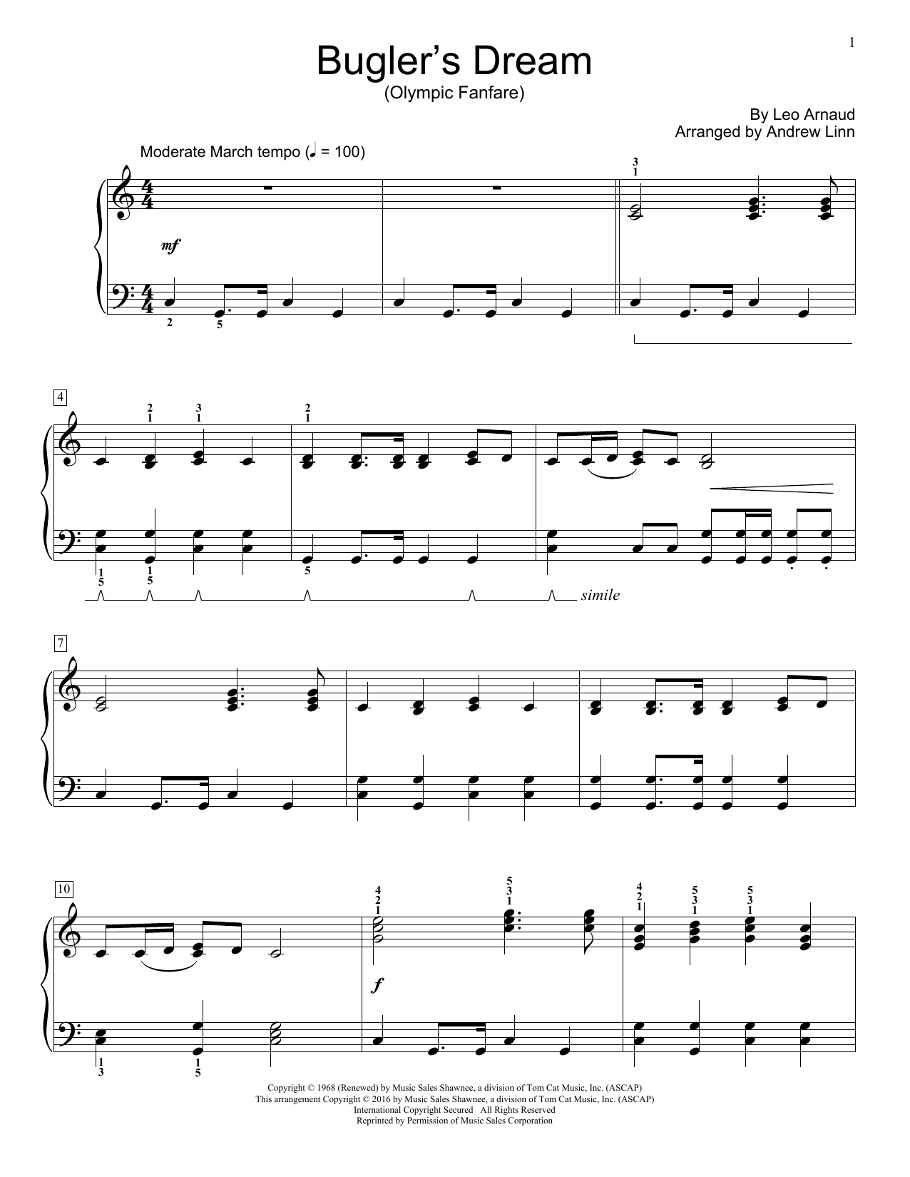 Learn to play Andrew Linn Bugler's Dream (Olympic Fanfare) sheet music for Educational Piano in minutes. Price: 6.9900$ Andrew Linn Bugler's Dream (Olympic Fanfare) sheet music notes and chords arranged for Educational Piano