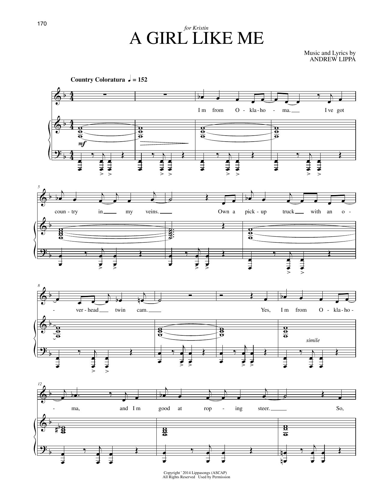 Learn to play Andrew Lippa A Girl Like Me sheet music for Piano & Vocal in minutes. Price: 7.8900$ Andrew Lippa A Girl Like Me sheet music notes and chords arranged for Piano & Vocal