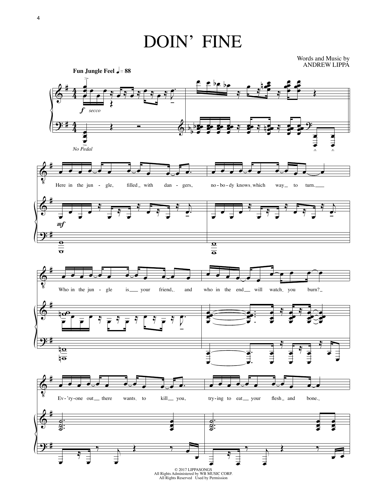 Andrew Lippa Doin' Fine (from The Man In The Ceiling) sheet music notes and chords arranged for Piano & Vocal