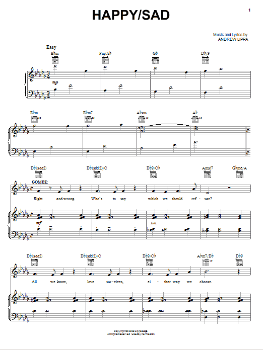Andrew Lippa Happy / Sad sheet music notes and chords arranged for Piano & Vocal