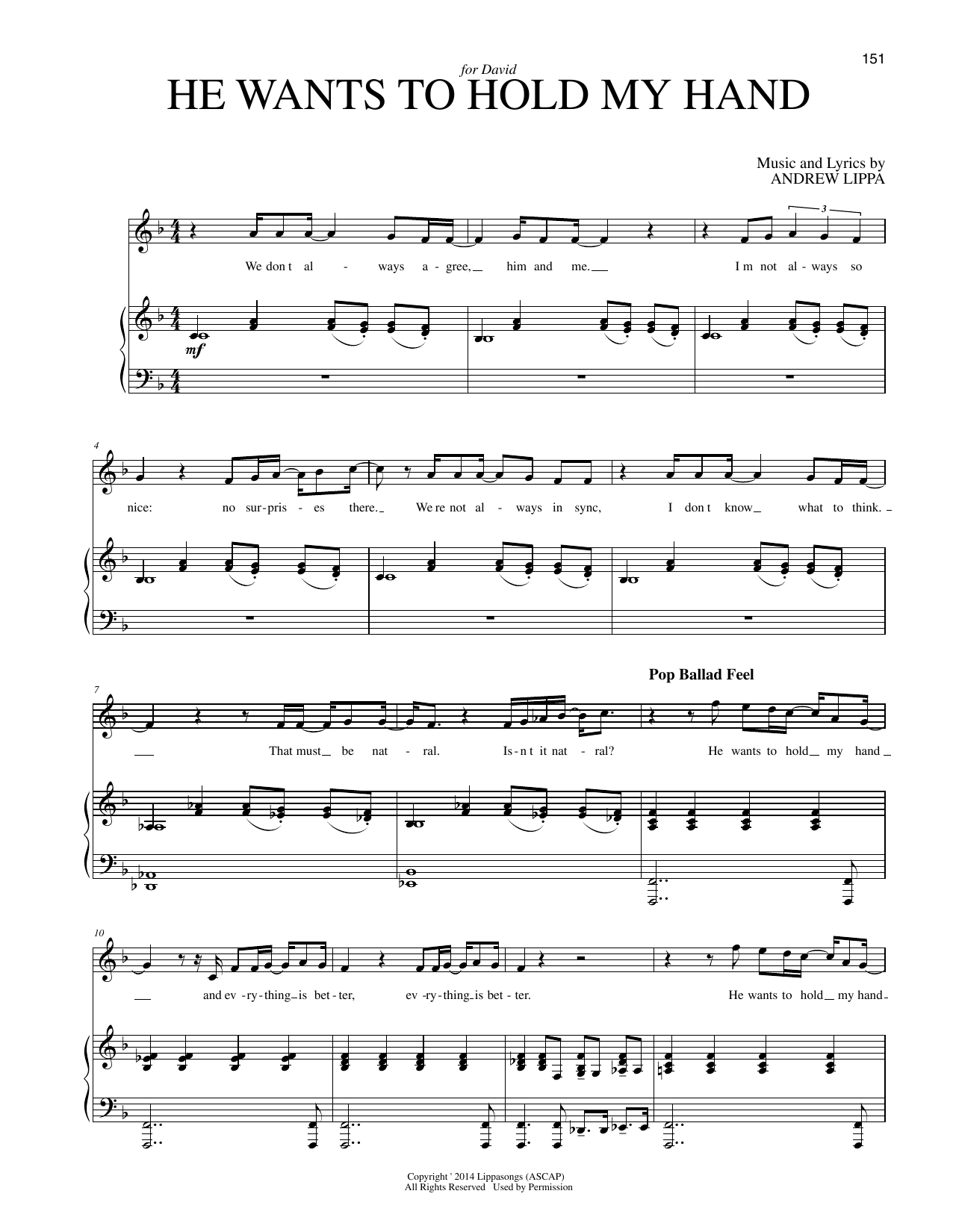 Learn to play Andrew Lippa He Wants To Hold My Hand sheet music for Piano & Vocal in minutes. Price: 7.8900$ Andrew Lippa He Wants To Hold My Hand sheet music notes and chords arranged for Piano & Vocal