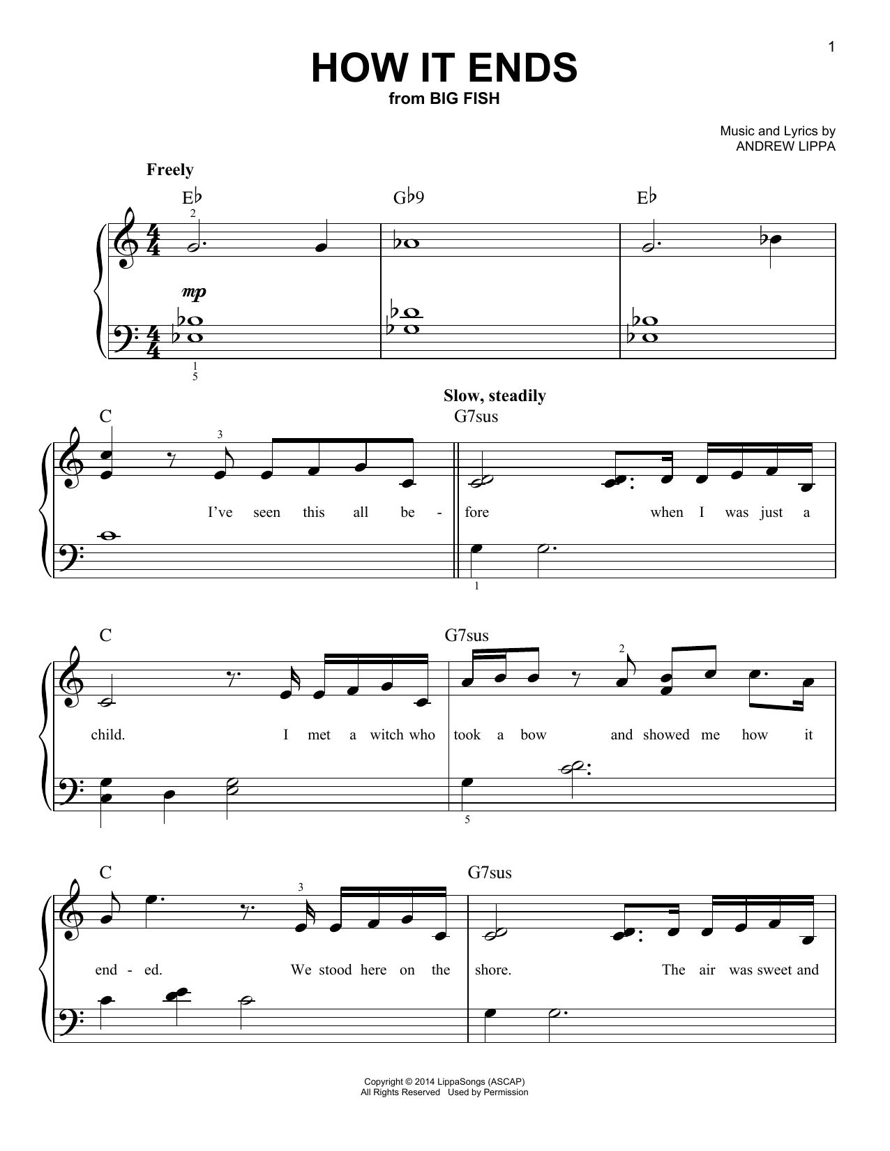 Andrew Lippa How It Ends (from Big Fish) sheet music notes and chords. Download Printable PDF.