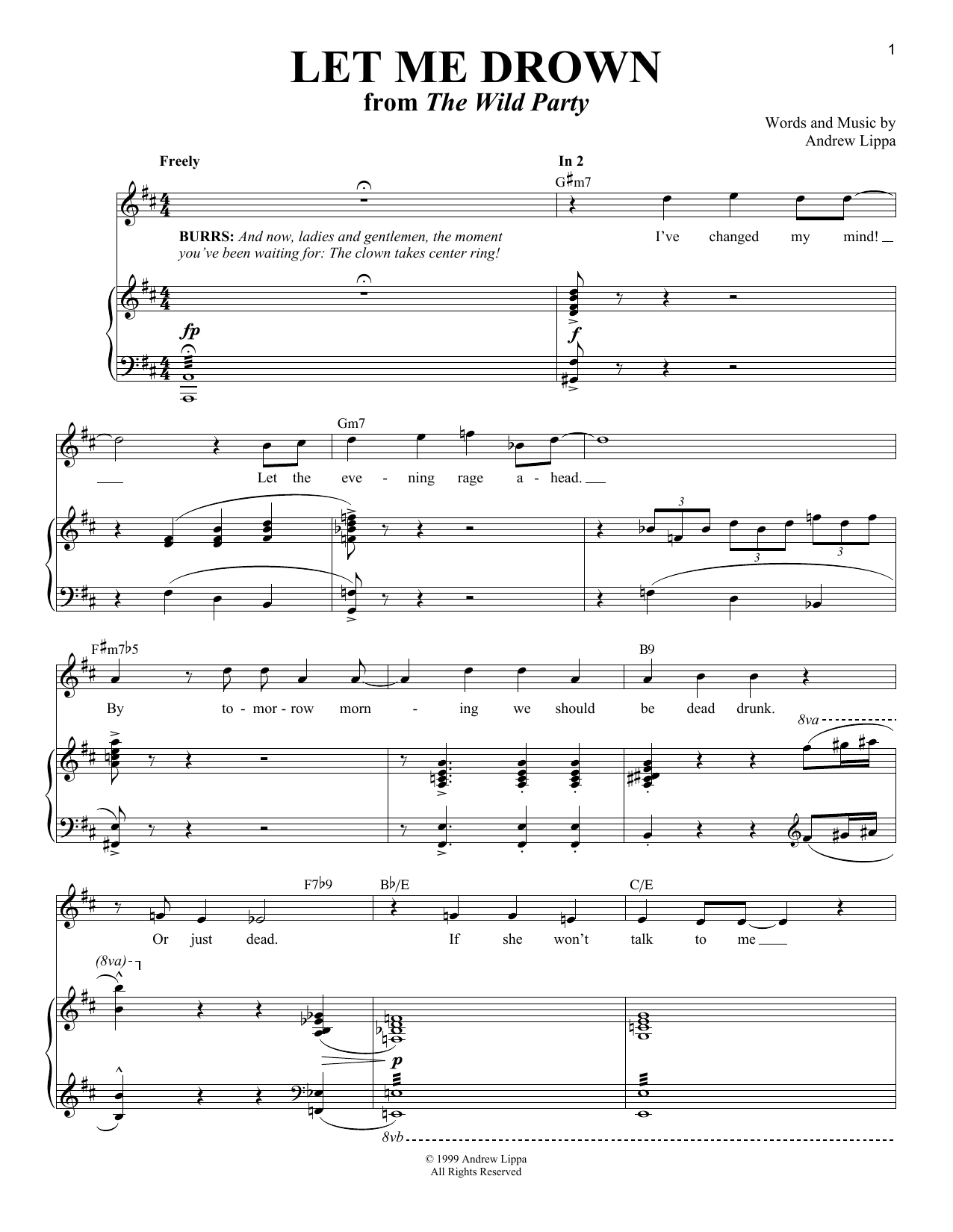 Andrew Lippa Let Me Drown sheet music notes and chords arranged for Piano, Vocal & Guitar Chords (Right-Hand Melody)