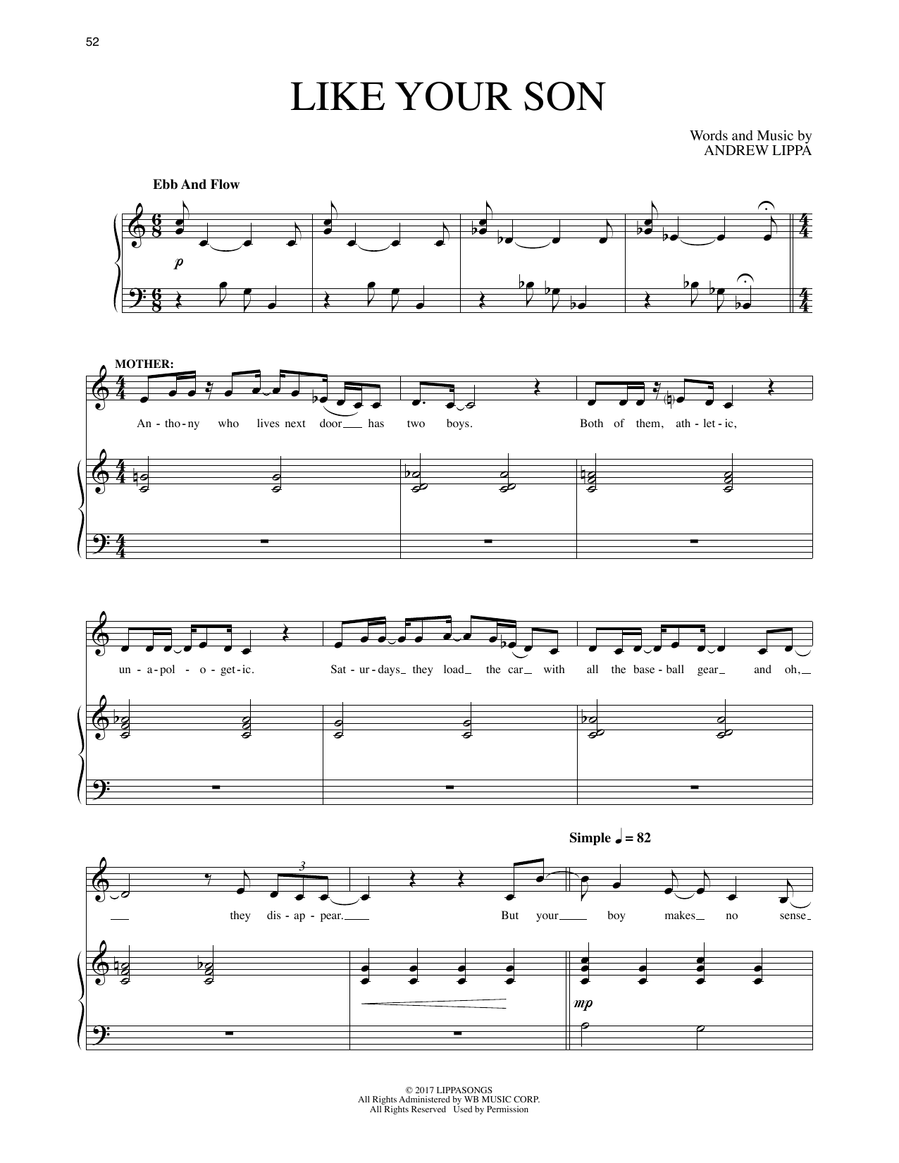 Andrew Lippa Like Your Son (from The Man In The Ceiling) sheet music notes and chords arranged for Piano & Vocal