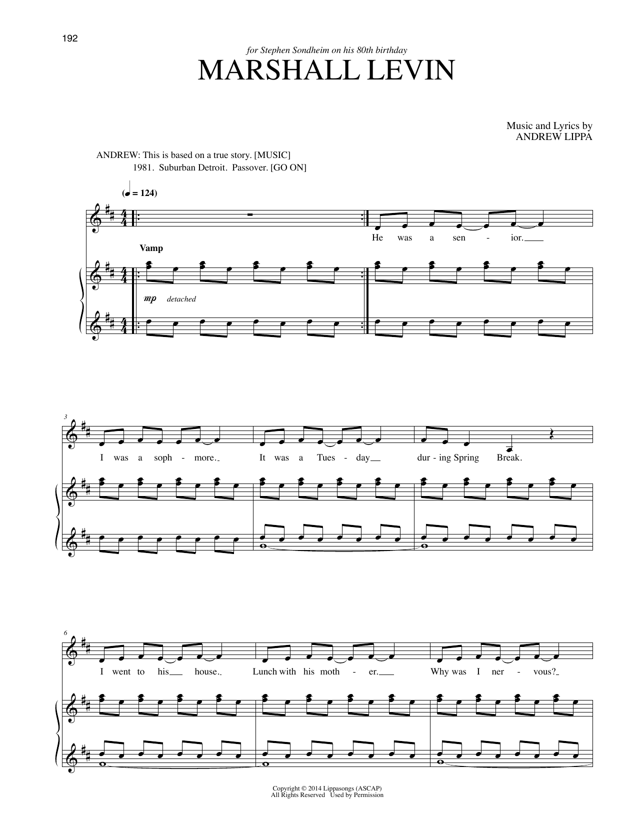 Learn to play Andrew Lippa Marshall Levin sheet music for Piano & Vocal in minutes. Price: 7.8900$ Andrew Lippa Marshall Levin sheet music notes and chords arranged for Piano & Vocal