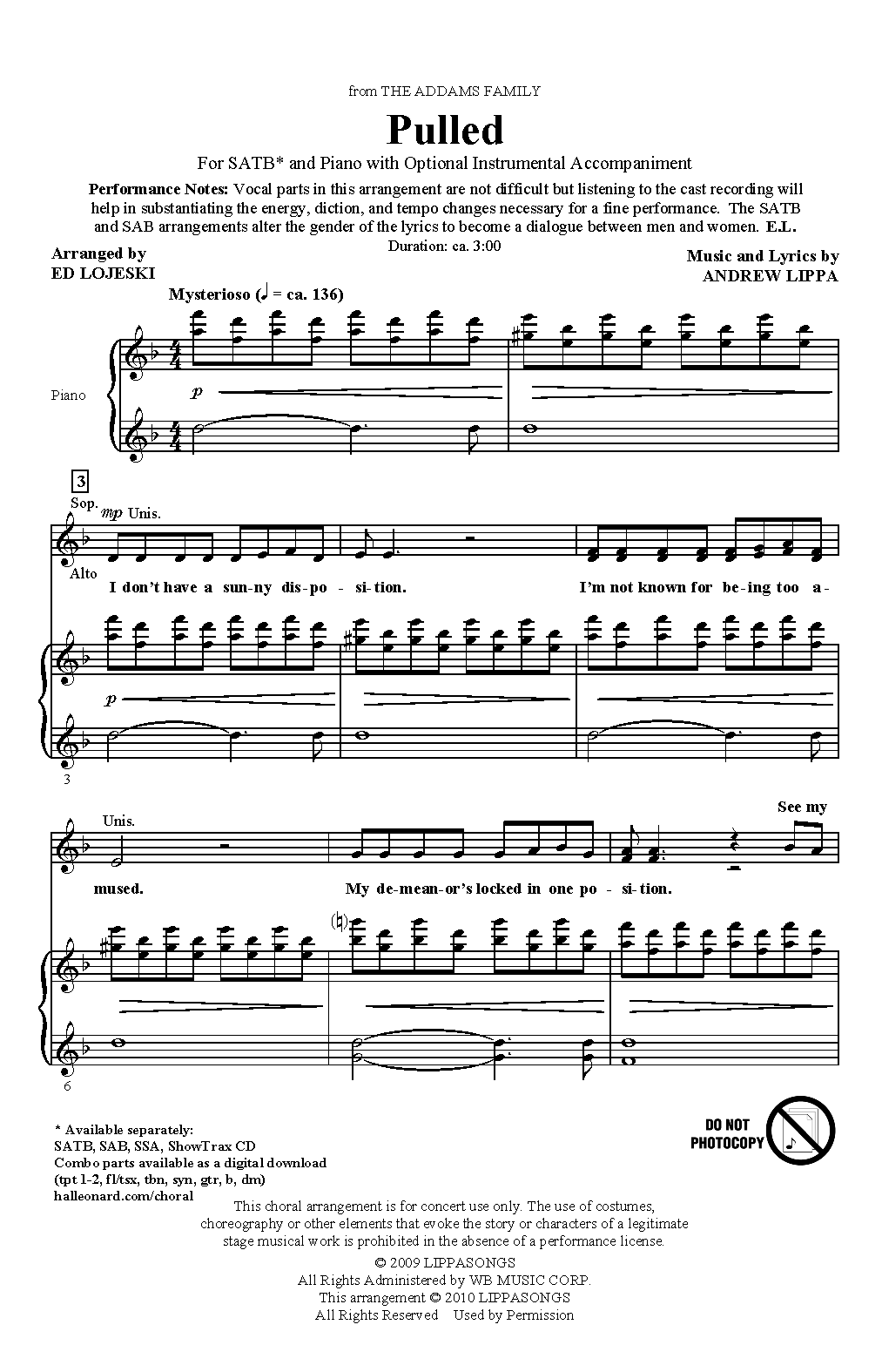 Andrew Lippa Pulled (from The Addams Family) (arr. Ed Lojeski) sheet music notes and chords arranged for SATB Choir
