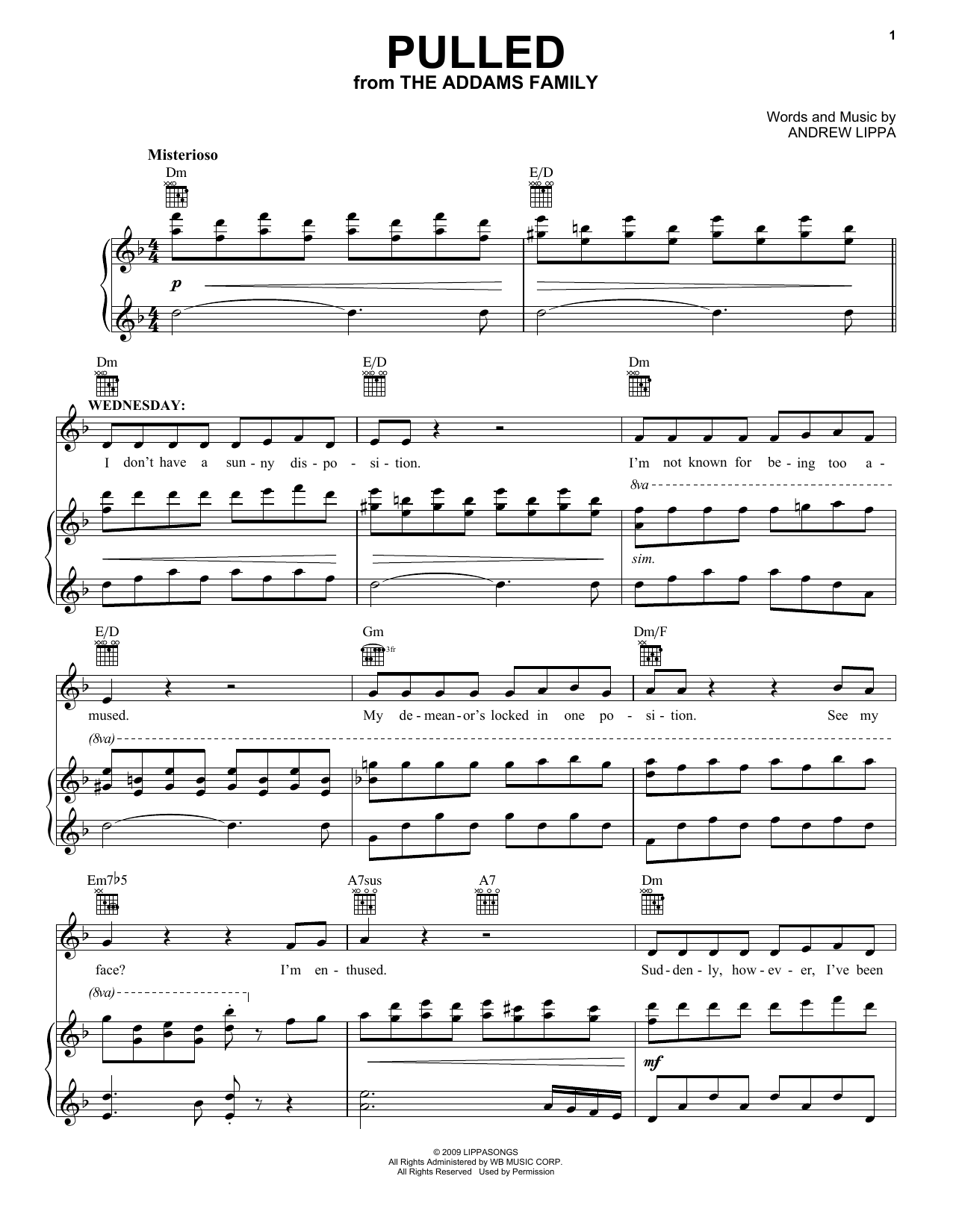 Andrew Lippa Pulled (from The Addams Family Musical) sheet music notes and chords. Download Printable PDF.