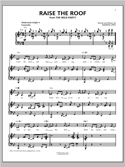 Andrew Lippa Raise The Roof sheet music notes and chords. Download Printable PDF.