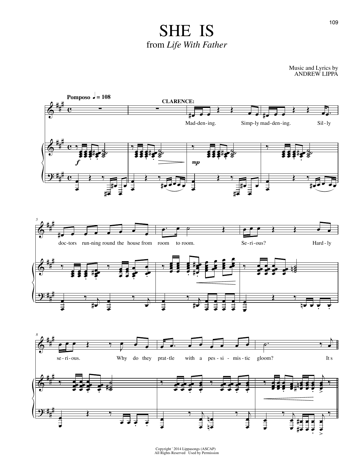 Learn to play Andrew Lippa She Is (from Life With Father) sheet music for Piano & Vocal in minutes. Price: 7.8900$ Andrew Lippa She Is (from Life With Father) sheet music notes and chords arranged for Piano & Vocal