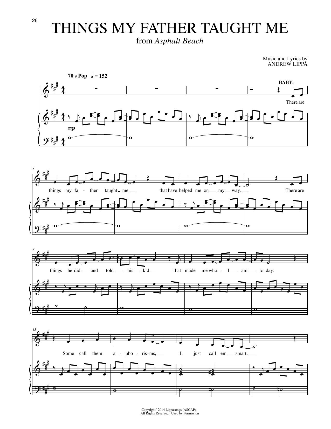 Andrew Lippa Things My Father Taught Me (from Asphalt Beach) sheet music notes and chords arranged for Piano & Vocal