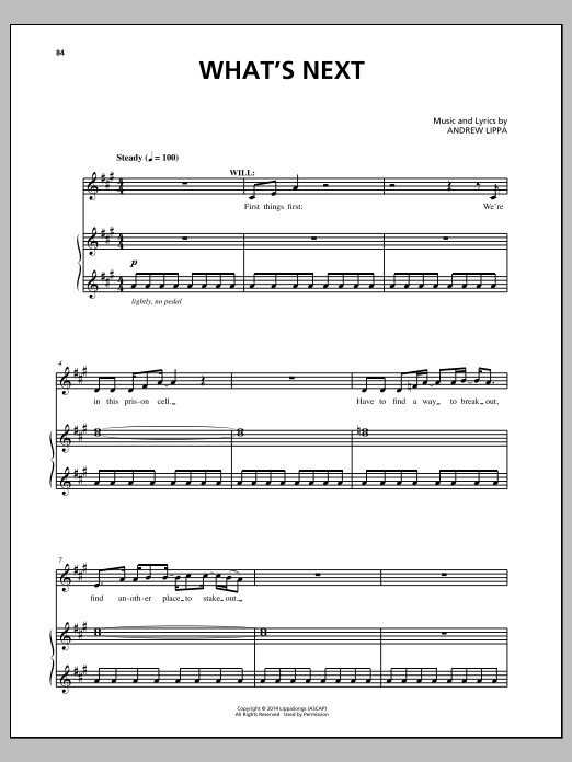 Learn to play Andrew Lippa What's Next sheet music for Piano, Vocal & Guitar Chords (Right-Hand Melody) in minutes. Price: 7.8900$ Andrew Lippa What's Next sheet music notes and chords arranged for Piano, Vocal & Guitar Chords (Right-Hand Melody)