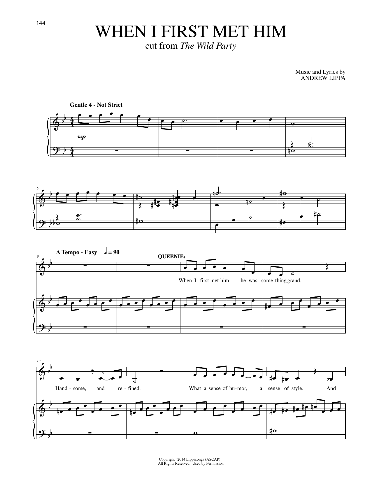 Learn to play Andrew Lippa When I First Met Him (cut from The Wild Party) sheet music for Piano & Vocal in minutes. Price: 7.8900$ Andrew Lippa When I First Met Him (cut from The Wild Party) sheet music notes and chords arranged for Piano & Vocal