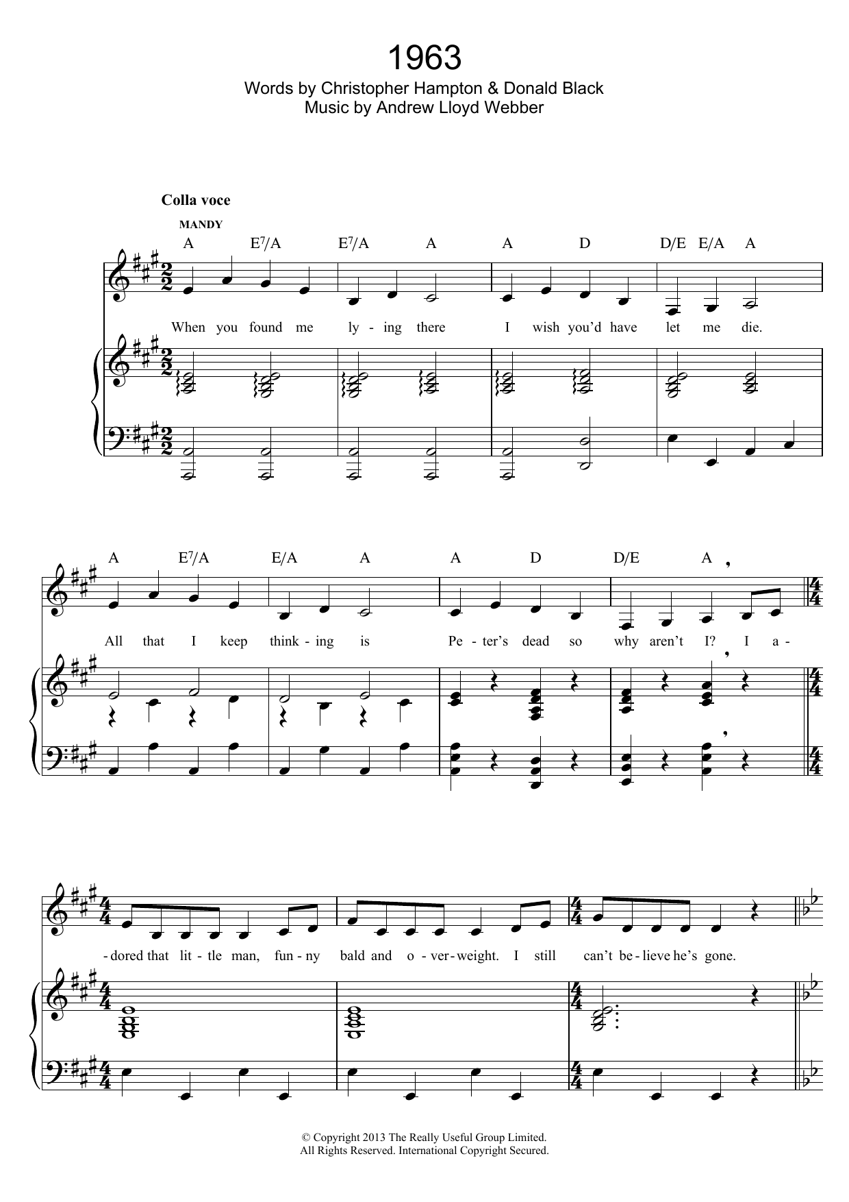 Andrew Lloyd Webber 1963 (from 'Stephen Ward') sheet music notes and chords arranged for Piano & Vocal