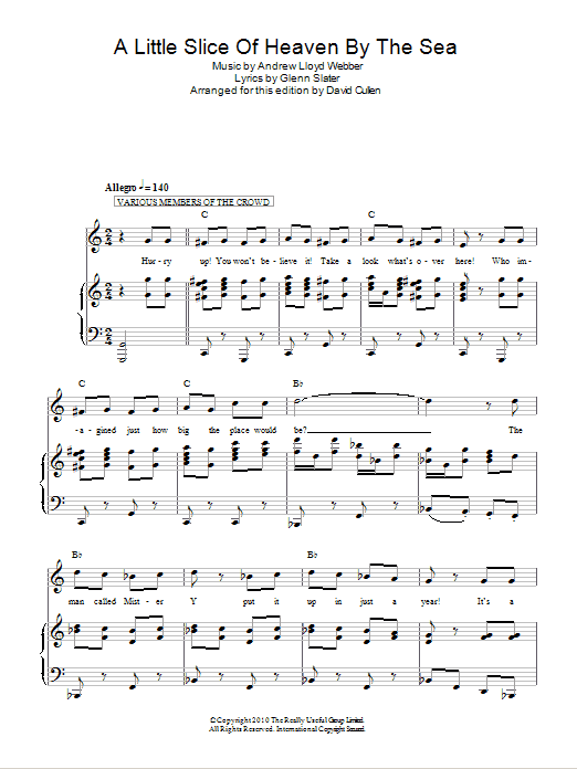 Learn to play Andrew Lloyd Webber A Little Slice Of Heaven By The Sea sheet music for Piano, Vocal & Guitar Chords in minutes. Price: 7.8900$ Andrew Lloyd Webber A Little Slice Of Heaven By The Sea sheet music notes and chords arranged for Piano, Vocal & Guitar Chords