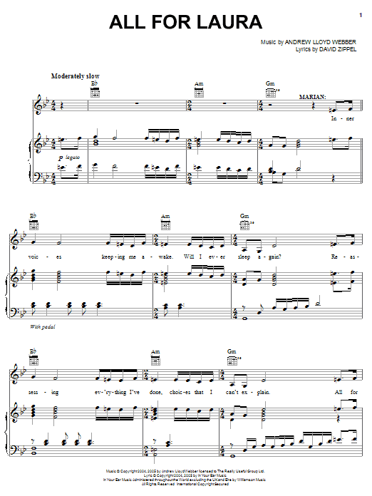 Andrew Lloyd Webber All For Laura (from The Woman In White) sheet music notes and chords arranged for Piano, Vocal & Guitar Chords (Right-Hand Melody)