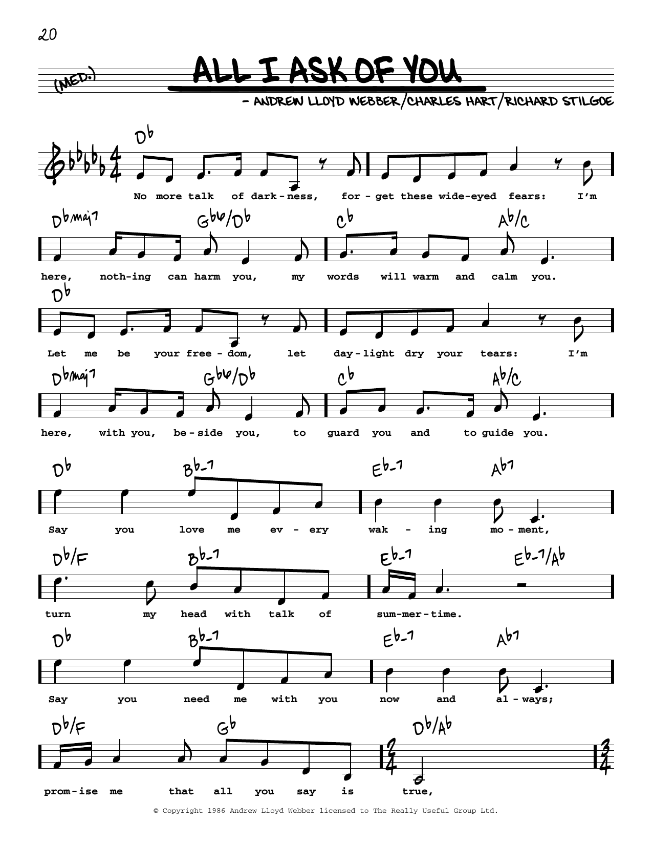 Andrew Lloyd Webber All I Ask Of You (from Phantom Of The Opera) (High Voice) sheet music notes and chords. Download Printable PDF.