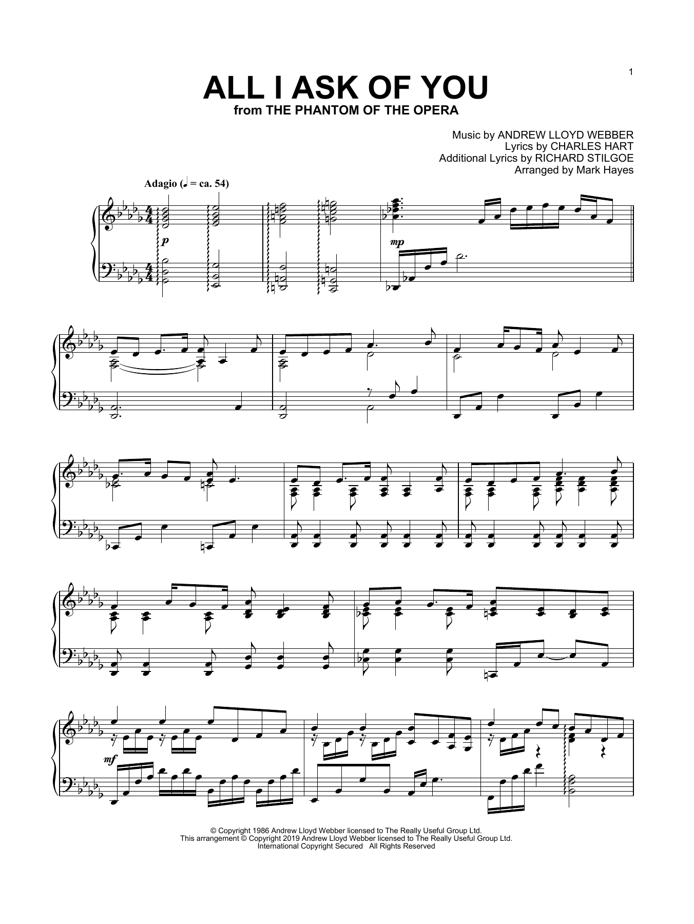 Andrew Lloyd Webber All I Ask Of You (from The Phantom Of The Opera) (arr. Mark Hayes) sheet music notes and chords. Download Printable PDF.