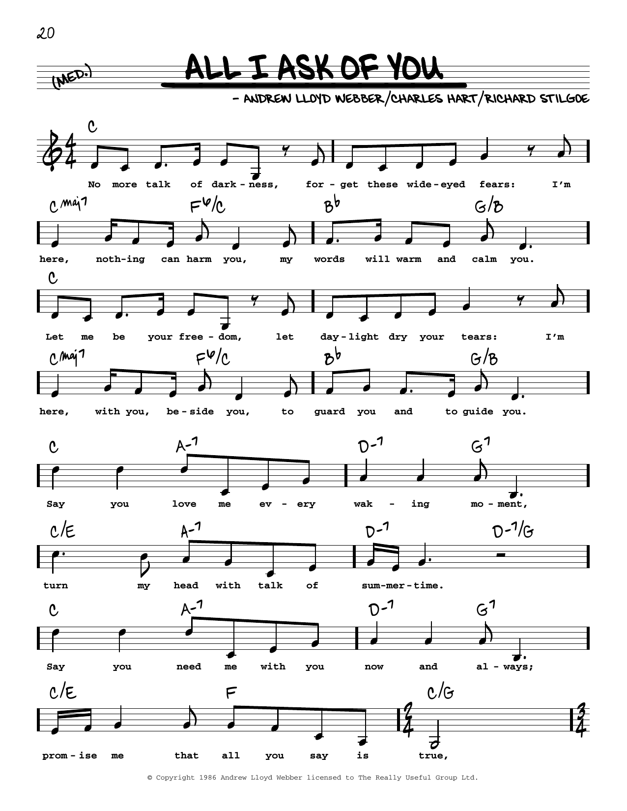 Andrew Lloyd Webber All I Ask Of You (from The Phantom Of The Opera) (Low Voice) sheet music notes and chords. Download Printable PDF.