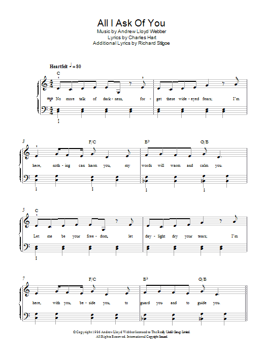 Andrew Lloyd Webber All I Ask Of You (from The Phantom Of The Opera) sheet music notes and chords. Download Printable PDF.