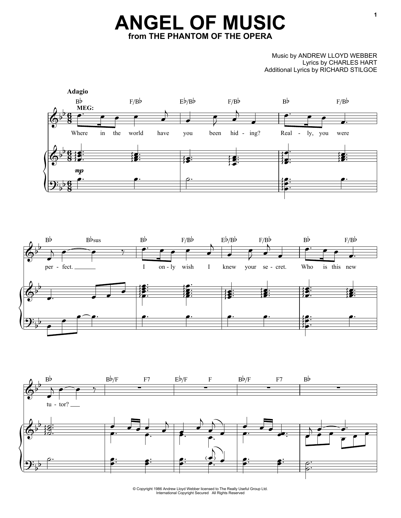 Andrew Lloyd Webber Angel Of Music (from The Phantom Of The Opera) sheet music notes and chords. Download Printable PDF.