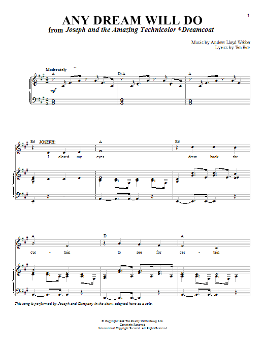 Andrew Lloyd Webber Any Dream Will Do sheet music notes and chords. Download Printable PDF.