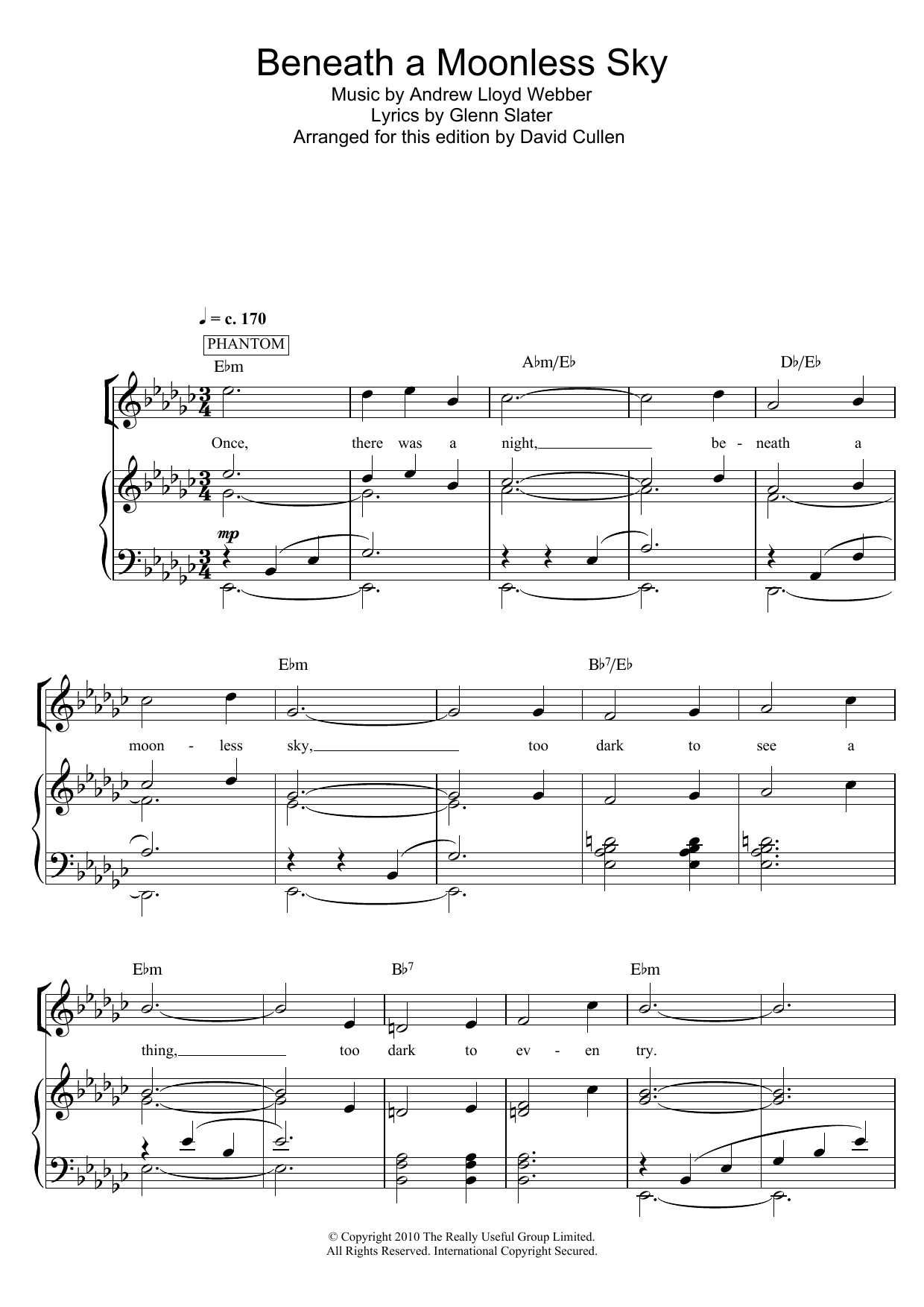 Andrew Lloyd Webber Beneath A Moonless Sky (from 'Love Never Dies') sheet music notes and chords. Download Printable PDF.