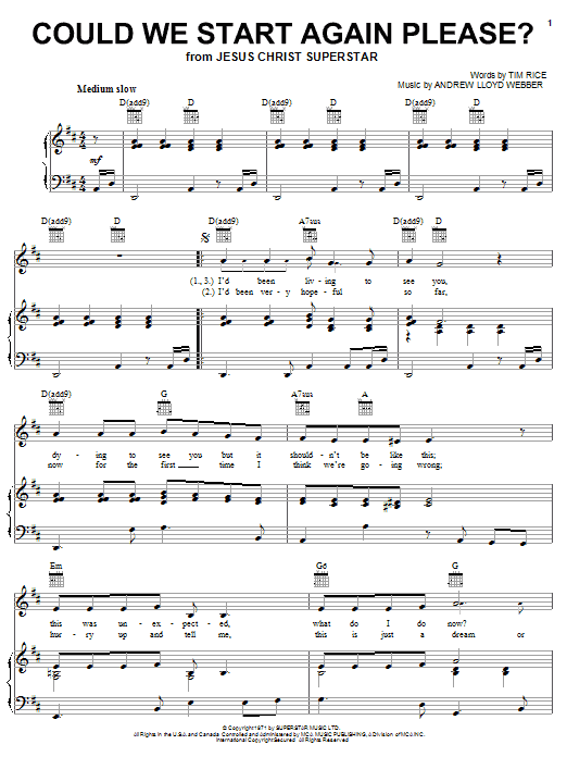 Andrew Lloyd Webber Could We Start Again Please? (from Jesus Christ Superstar) sheet music notes and chords. Download Printable PDF.