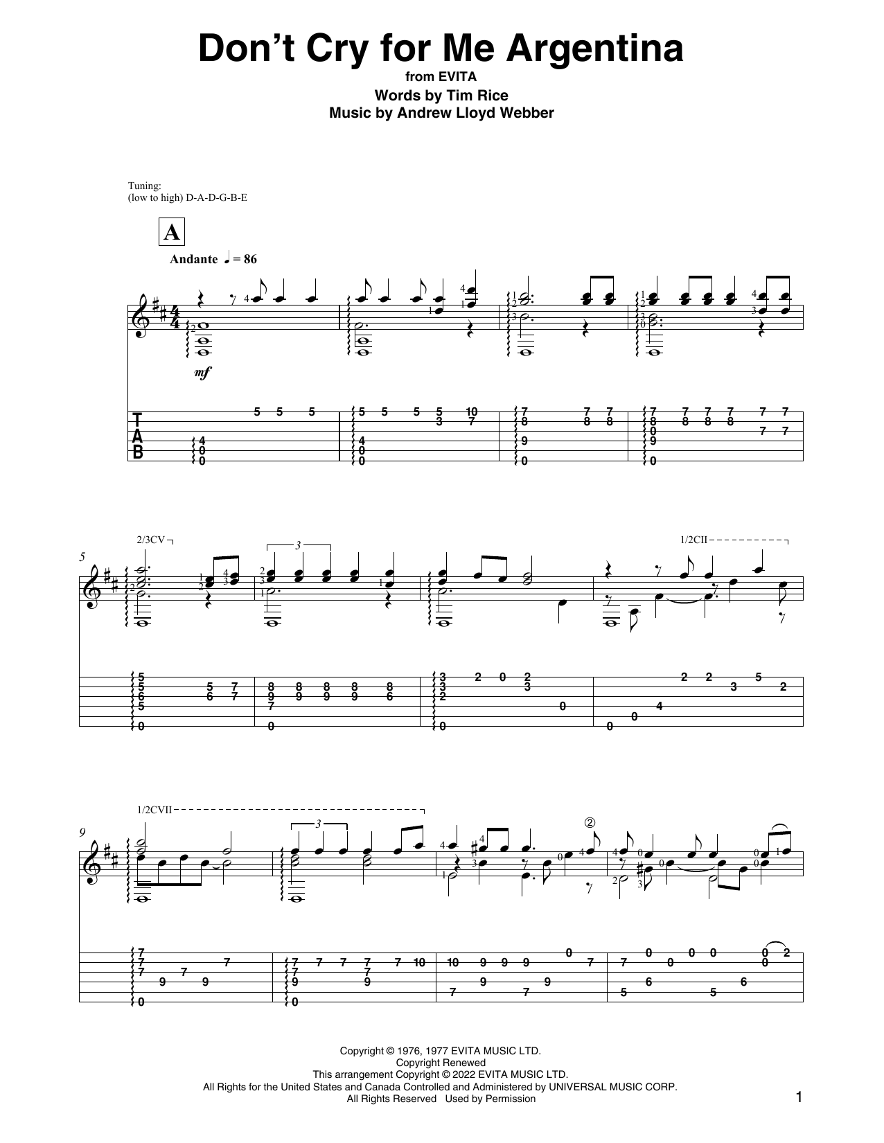 Andrew Lloyd Webber Don't Cry For Me Argentina (from Evita) (arr. David Jaggs) sheet music notes and chords. Download Printable PDF.