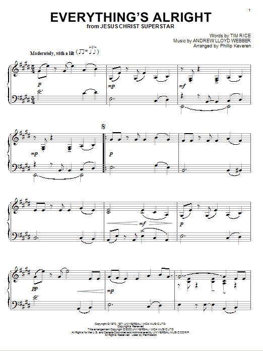 Learn to play Andrew Lloyd Webber Everything's Alright sheet music for Piano Solo in minutes. Price: 7.8900$ Andrew Lloyd Webber Everything's Alright sheet music notes and chords arranged for Piano Solo