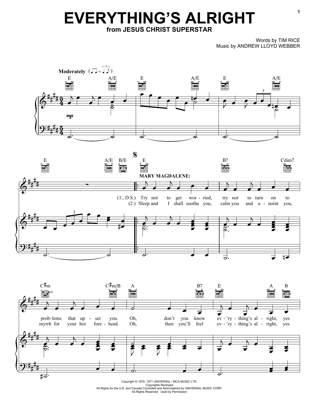 Andrew Lloyd Webber Everything's Alright sheet music notes and chords. Download Printable PDF.