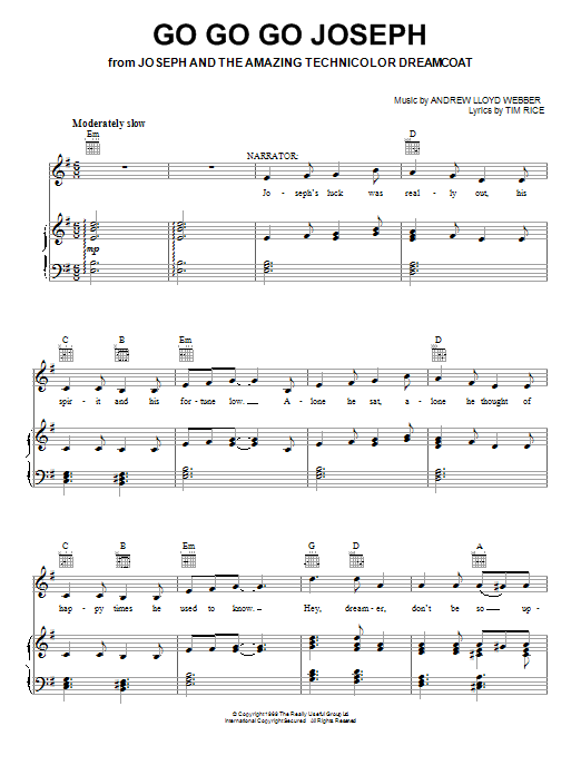 Andrew Lloyd Webber Go Go Go Joseph sheet music notes and chords. Download Printable PDF.