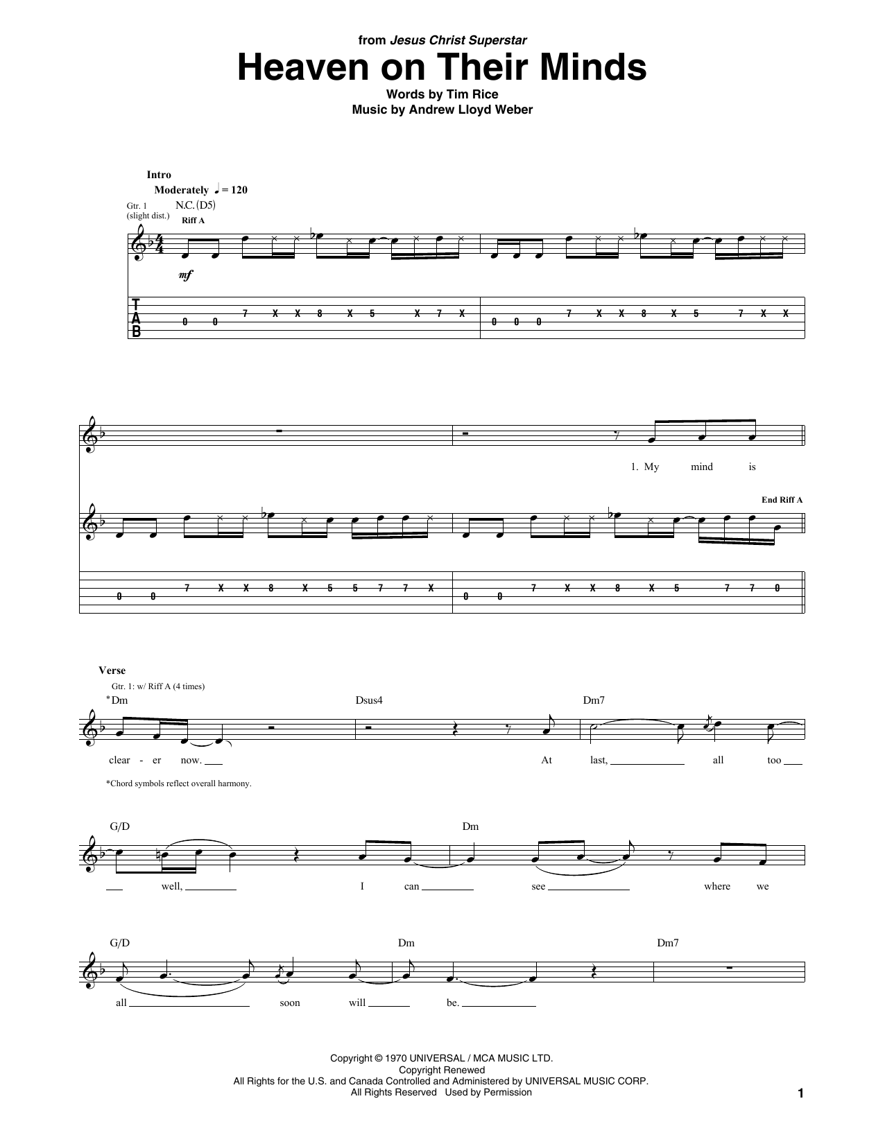 Andrew Lloyd Webber Heaven On Their Minds (from Jesus Christ Superstar) sheet music notes and chords. Download Printable PDF.