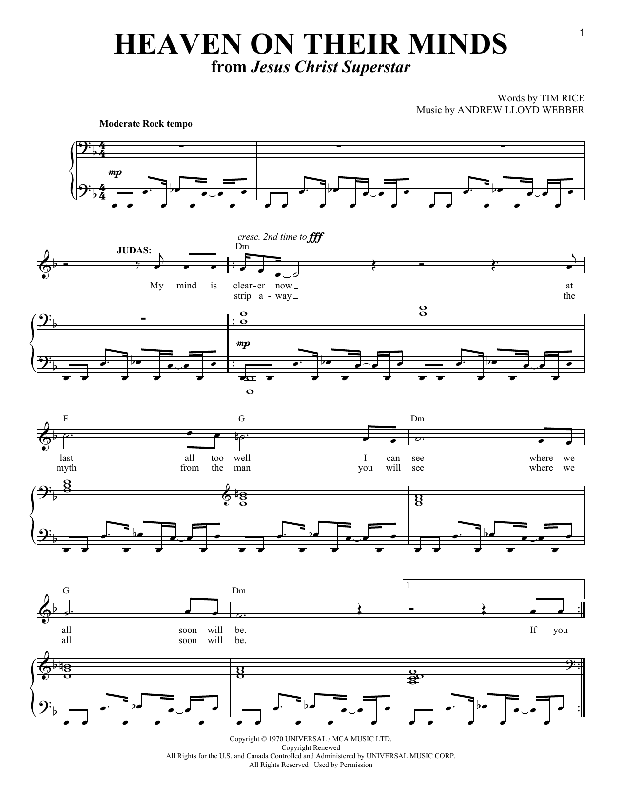 Andrew Lloyd Webber Heaven On Their Minds sheet music notes and chords. Download Printable PDF.