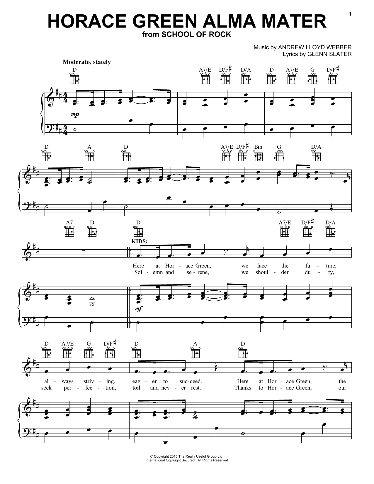 Andrew Lloyd Webber Horace Green Alma Mater (from School of Rock: The Musical) sheet music notes and chords. Download Printable PDF.