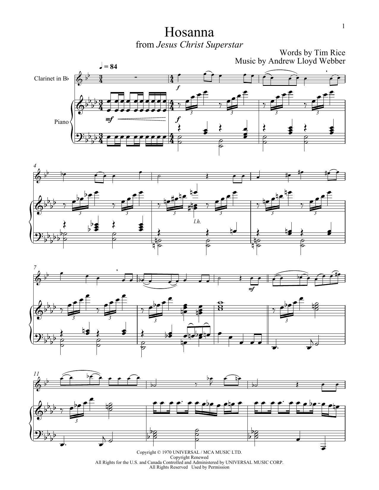 Andrew Lloyd Webber Hosanna (from Jesus Christ Superstar) sheet music notes and chords. Download Printable PDF.