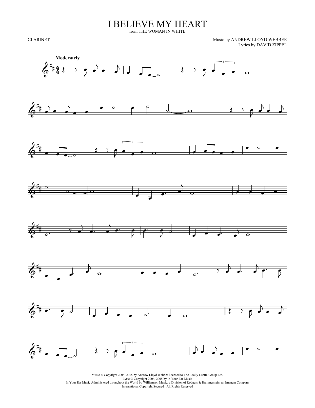 Andrew Lloyd Webber I Believe My Heart (from The Woman In White) sheet music notes and chords. Download Printable PDF.