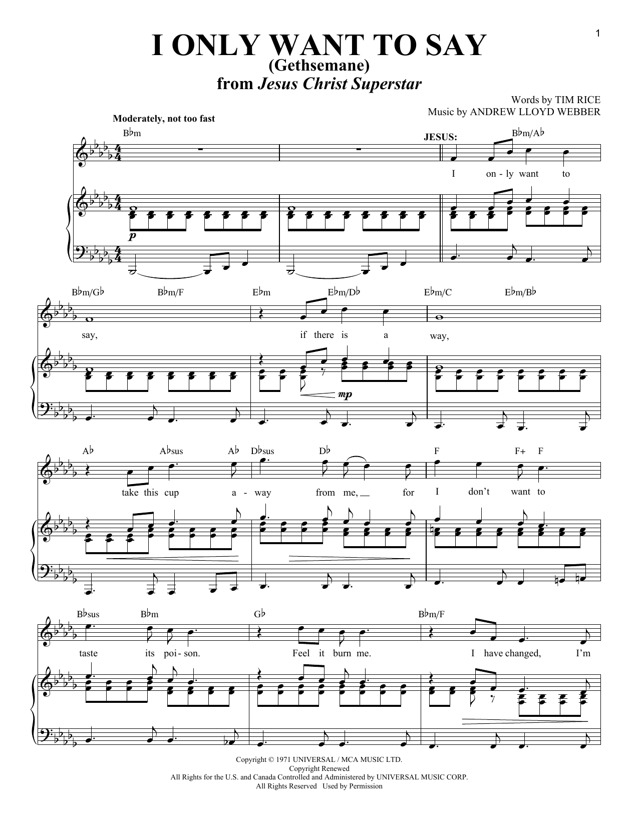 Andrew Lloyd Webber I Only Want To Say (Gethsemane) (from Jesus Christ Superstar) sheet music notes and chords. Download Printable PDF.