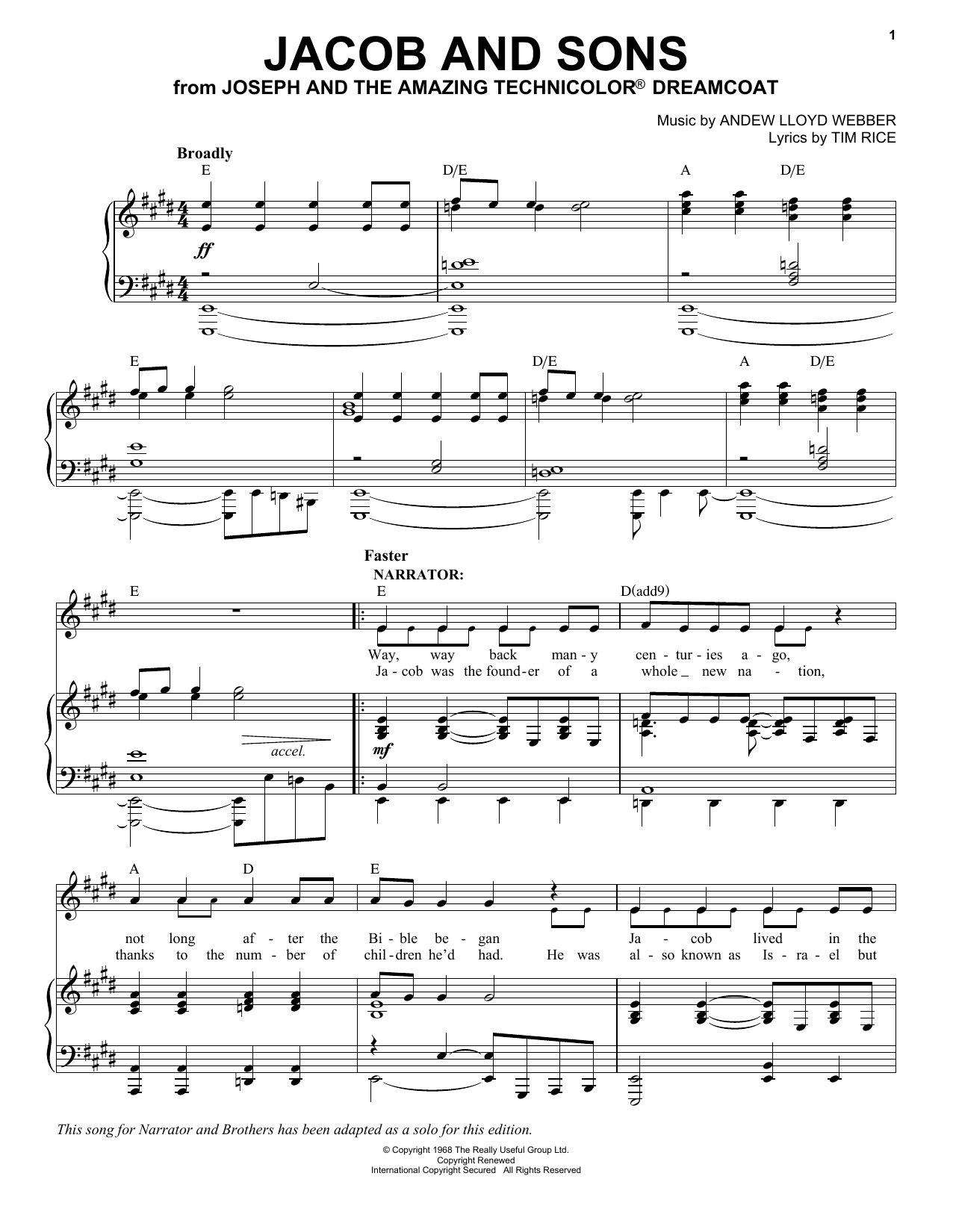 Andrew Lloyd Webber Jacob And Sons sheet music notes and chords. Download Printable PDF.