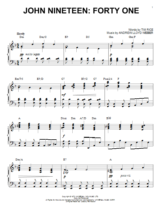 Andrew Lloyd Webber John Nineteen: Forty One sheet music notes and chords. Download Printable PDF.