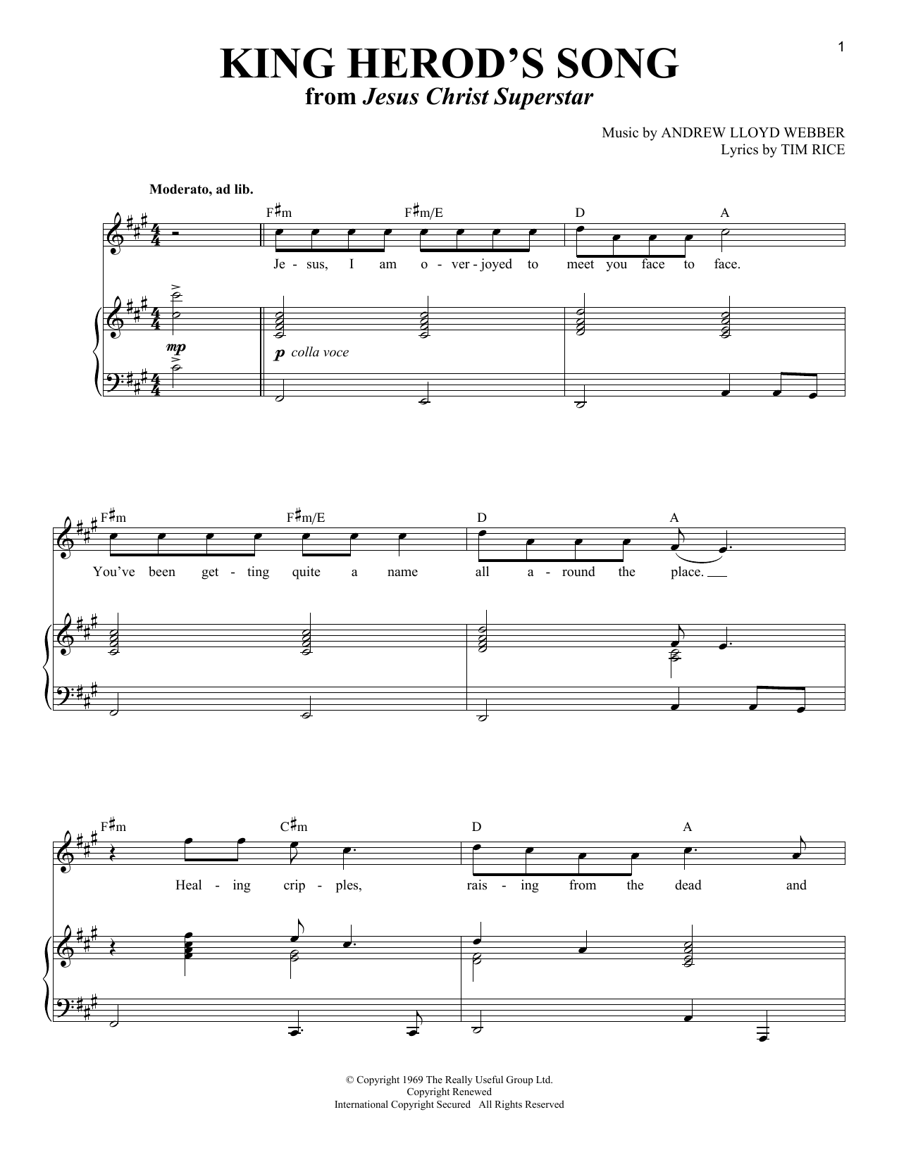 Andrew Lloyd Webber King Herod's Song sheet music notes and chords. Download Printable PDF.