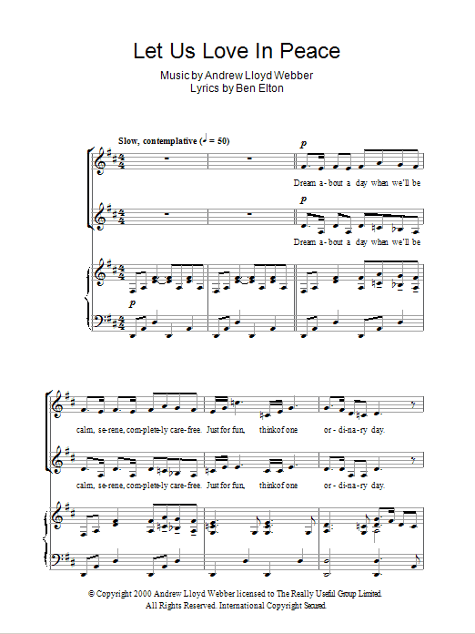 Andrew Lloyd Webber Let Us Love In Peace (from The Boys In The Photograph) sheet music notes and chords arranged for 2-Part Choir