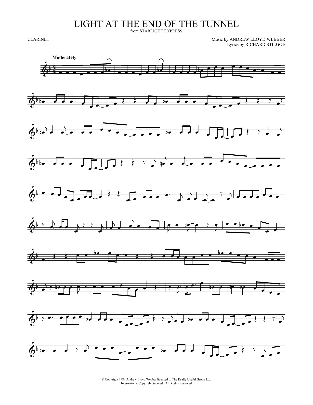 Andrew Lloyd Webber Light At The End Of The Tunnel sheet music notes and chords. Download Printable PDF.