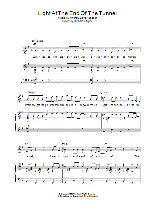 Andrew Lloyd Webber Light At The End Of The Tunnel (from Starlight Express) sheet music notes and chords. Download Printable PDF.