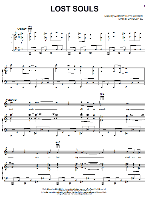 Andrew Lloyd Webber Lost Souls (from The Woman In White) sheet music notes and chords arranged for Piano, Vocal & Guitar Chords (Right-Hand Melody)