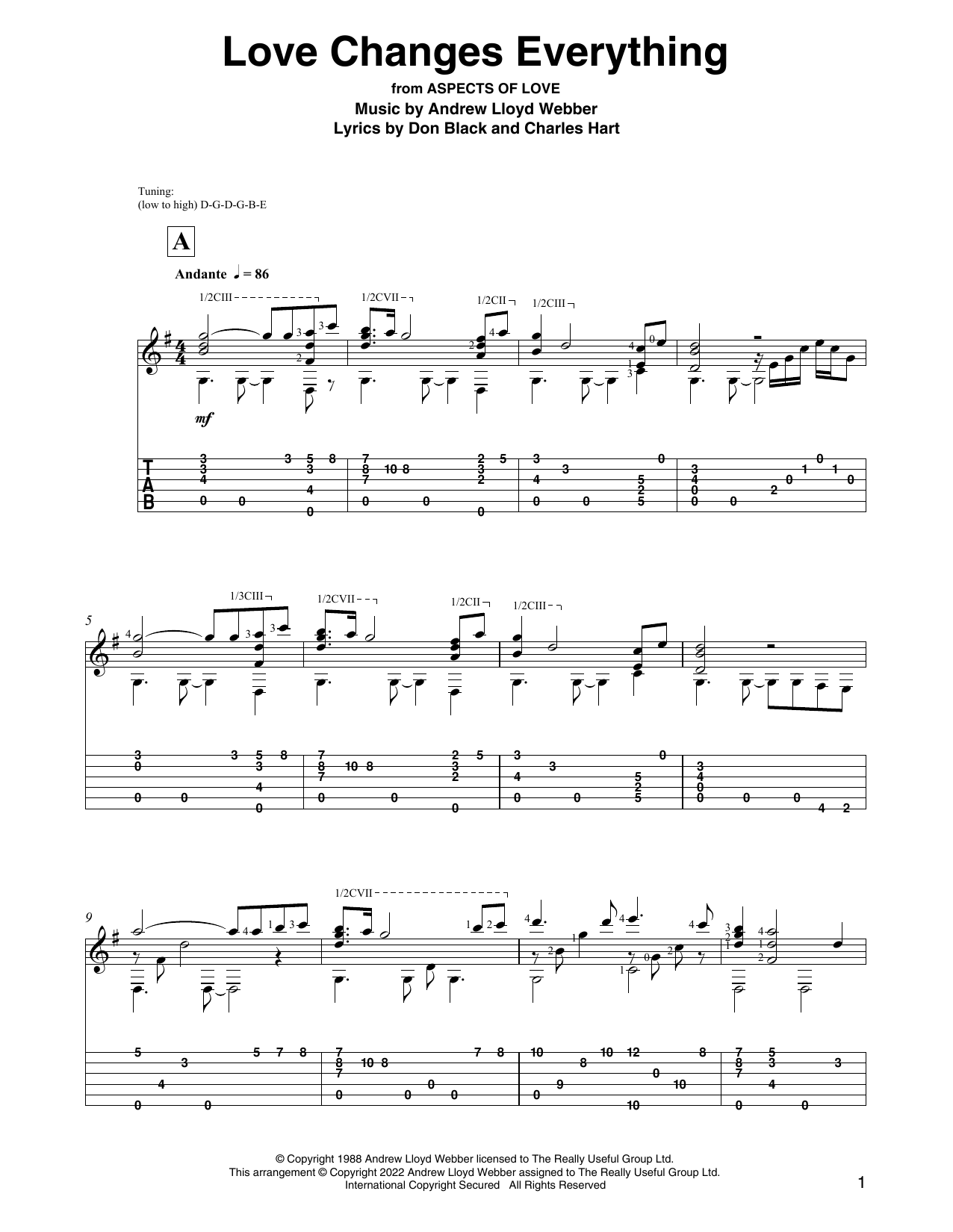 Andrew Lloyd Webber Love Changes Everything (from Aspects Of Love) (arr. David Jaggs) sheet music notes and chords. Download Printable PDF.